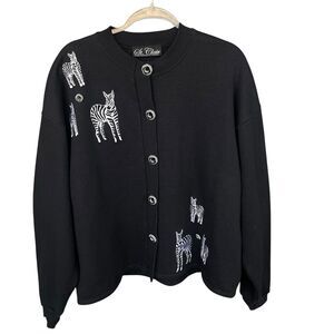 St. Clair Womens Cardigan Sweatshirt Extra Large XL Embroidered Zebra Safari 90s